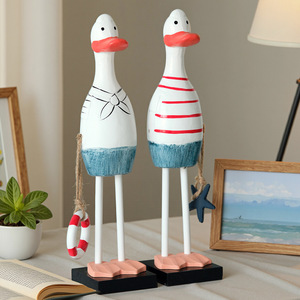 Figurines de canards en bois, style méditerranéen, design marin blanc, lot de 2, décoration de salon, en pin - Product Image 2