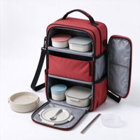 Sac à déjeuner pour pique-nique avec trois compartiments de rangement, accès latéral et bandoulière pour contenants alimentaires et repas en plein air
