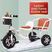 Tricycle pour enfants à double pédale, design poussette jumelle, construction en plastique sécurisée pour les enfants de 2 à 7 ans, capacité de 2 enfants
