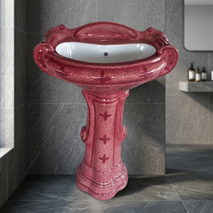 Lavabo sur pied en céramique monobloc à motif fantaisie, design moderne pour centre commercial et sous-sol - Product Image 2