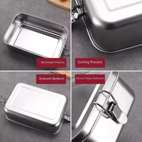 Boîte à lunch rectangulaire en acier inoxydable 304 de qualité alimentaire, étanche, argentée, 0-1L, durable, écologique, compatible congélateur, avec joint en silicone
