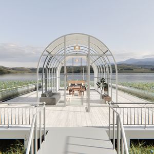 Semi Round Resort Habitación Sunhouse portátil para resorts de playa Extensión eléctrica Techo retráctil Iluminación interna y sombra - Product Image 1