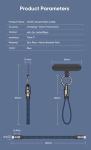 Portable Bullet Head 240W Nylon Keychain Lanyard <b>Type</b> <b>C</b> to <b>C</b> Cable Fast Charging for Mobile Phone Laptop iPhone Samsung - Product Image 6