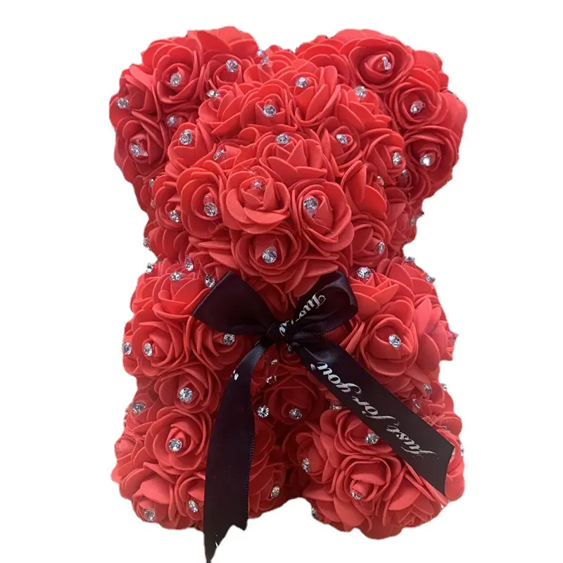 wholesale valentines day gift artificial flower pink soap small teddy bears 40 cm diamond rose bear