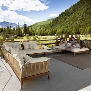 Canapé modulaire d'extérieur sur mesure, structure en teck massif, ensemble de salon de jardin en corde tressée à la main, résistant aux intempéries pour la cour. - Product Image 2