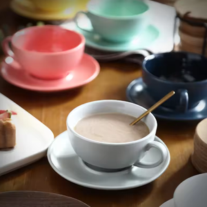 Ensemble de tasses à thé et soucoupes en céramique de haute qualité 240 ml pour expresso, cappuccino, thé, couleurs variées, froides et chaudes, ustensiles de boisson - Product Image 2