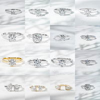 Bijoux fins, bague de fiançailles avec 3 pierres, diamant de laboratoire rond brillant