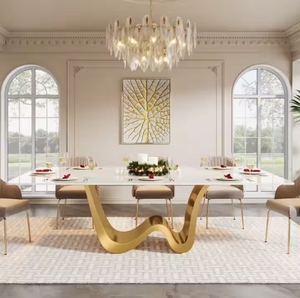 Phong Cách Sang Trọng Phòng Ăn Đồ Nội Thất Bằng Đá Cẩm Thạch Hàng Đầu Bàn Ăn Và Ghế Đặt Hình Chữ Nhật Bằng Đá Cẩm Thạch Hàng Đầu Bàn Ăn - Product Image 2