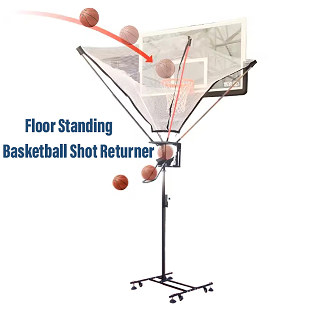 Iron Black Basketball Return Automatic Attachment Hoop Floor Standing Rolling Net Catcher Ball Machine Model KSE-033B