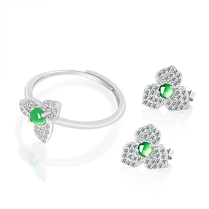 Natural genuine <b>jade</b> flower green <b>ring</b> in icy stone S925 silver set with a fashionable finger <b>ring</b> for women, ear stud set set. - Product Image 1
