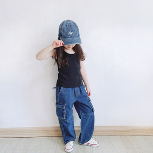 HIPPO KIDS 2024 Jean Cargo Bleu Foncé de Haute Qualité pour Petites Filles 3-8 Ans, Pantalon Assorti Maman et Moi - Product Image 4