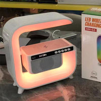 Soporte de carga inalámbrica rápida Mini altavoz Altavoz inalámbrico Carga Luces de despertador Altavoz en forma de G Mini Altavoz de escritorio