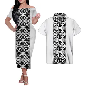 Robe d'été Tribal en polynésienne, blanche et noire, surdimensionnée, ensemble de couples, vente en gros, décontractée pour femmes, robe Maxi