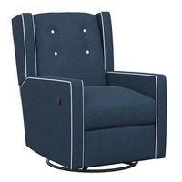Fauteuil inclinable pivotant et coulissant en velours blanc et bleu, capitonné, avec repose-pieds, pour salon, design moderne