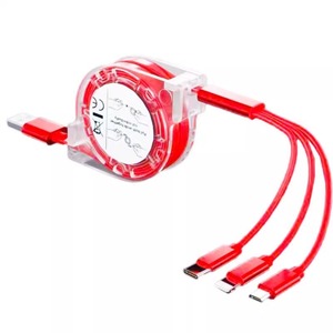 Retractable 3-in-1 Charging <b>Cable</b> <b>Type</b>-<b>C</b> <b>USB</b> For Mobile Phone Red 0.5m Shielded Plastic Jacket - Product Image 5