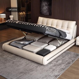 Lit en cuir véritable italien de luxe léger <span class=keywords><strong>sur</strong></span> <span class=keywords><strong>mesure</strong></span> avec tête de lit rembourrée douce pour projet haut de gamme - Product Image 2