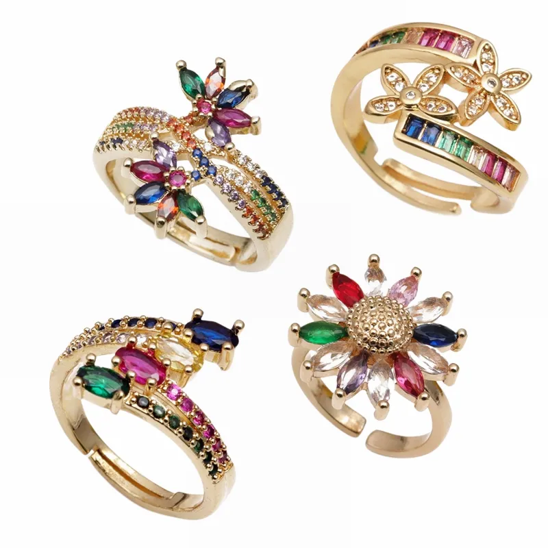 Fashion Luxe Groothandel Diamanten Ring Sieraden Mode Luxe Amerikaanse Vergulde Verharde 18K Crystal Open Verstelbare Ringen Vrouwen