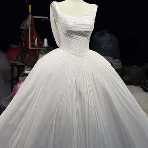 Hz012 Modern Elegant Pearl White Wide Strap Appliques Micro Pleated Liquid Organza <b>Basque</b> Ball Gown Floor-Length Mermaid/Trumpet - Product Image 4