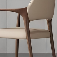 Fauteuil de salle à manger BST Mid-Century Modern en bois de noyer avec assise rembourrée en cuir crème pour salle à manger