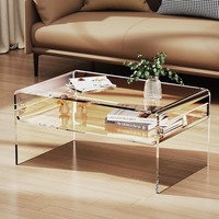 Mesa Rectangular Transparente Personalizada con Estante Abierto, Mesa de Centro Acrílica para Sala de Estar, Escritorio para Computadora, Decoración de Estilo Moderno