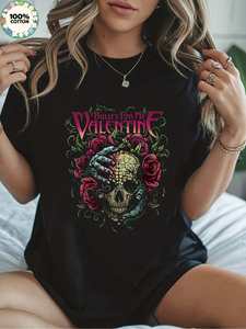 Bullet For My Valentine T-shirt gotica da donna taglie forti con stampa teschio e rose, girocollo, manica corta, alta elasticità, abbigliamento casual - Product Image 3