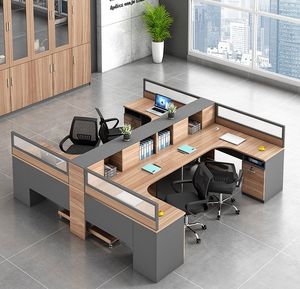 Meja komputer kantor gaya Modern bentuk L Panel kayu kubus Modular meja partisi kantor untuk staf karyawan stasiun kerja - Product Image 5