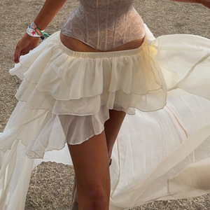 Robe de bal pour femme en mousseline, jupe longue plissée à taille élastique naturelle, volants, écologique, pour vacances d'été, fête, festival de musique - Product Image 2