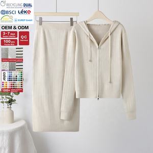 Nouveau brillant strass perceuse 2 pièces <span class=keywords><strong>ensemble</strong></span> mode à manches longues fermeture éclair Cardigan pull à capuche et <span class=keywords><strong>jupe</strong></span> droite tricotée <span class=keywords><strong>ensemble</strong></span> - Product Image 1