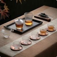 Bol en verre épais, écologique, durable, résistant à la chaleur, de qualité alimentaire, avec couvercle, GAIWAN, texture martelée, transparent, ensemble de thé Sancai
