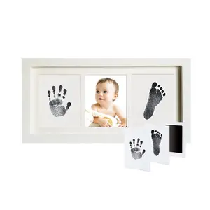 2024 Baby Handprint and Footprint Kit MDF Wooden Photo Frames Baby Keepsake Picture Frame Gifts for Mom Baby Gifts for Boy and G