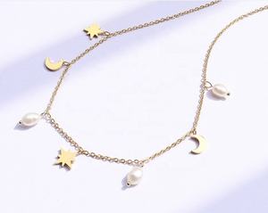 Colgante de perlas de agua dulce de acero inoxidable para mujer, colgante de lunas y estrellas, regalo para madre - Product Image 2