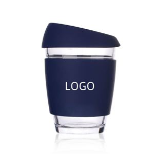 Tasse à café en verre à prix abordable, portable, 340 ml (12 oz), réutilisable, avec couvercle hermétique et manchon en liège - Product Image 1