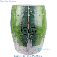 RYZG44-G Famille Rose Vert Bok Choy Chou Chou Papillon Motif Céramique Tabouret