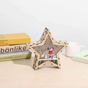 Madera hecha a mano geométrica estrella de cinco puntas decoración de Navidad alce muñeco de nieve pantalla de mesa regalo de Navidad Uionen 1571 - Product Image 2