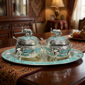 Nirmala Handicrafts Silver Elephant Serving Set 1PC Tray Lid Spoon Modern Design Handcrafted Decorative <b>Object</b> Rajasthan Metal - Product Image 2