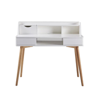Table de salon/bureau avec finition gris clair, pieds coniques naturels, huche intégrée, tiroir rabattable, deux compartiments et espace pour les genoux de 60,66 cm