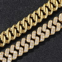 Bracelet en moissanite sertie de diamants, plaqué or, maillons cubains carrés, bijoux unisexes, bracelets et joncs sertis de diamants.