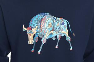 Felpa con Cappuccio Originale LUSHANGHAI con Stampa Toro Meccanico Blu - 100% Cotone, Vestibilità Ampia, Stampa Animale per Outfit Autunnali - Product Image 6