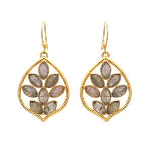 Women's Vintage Gold Plated Brass <b>Blue</b> Labradorite Leaf <b>Earrings</b>, Daily Casual Wear - Product Image 3