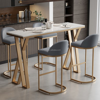 Table de bar moderne Meuble dessus en marbre Rectangle métal industriel Bistro Bar Table d'événement Table de hauteur Bar à vin