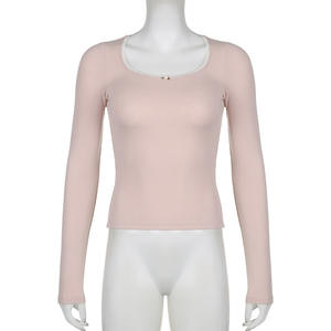 Femmes Automne Dentelle Garniture 2000s Graphic T Shirt Vintage Fairy Grunge Long Sleeve Slim Fits Tops Y2k Clothes <span class=keywords><strong>Basic</strong></span> Harajuku Tees - Product Image 3