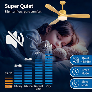 Decorative DC Motor LED Ceiling Fan with <b>Remote</b> <b>Control</b> 6-Speed Modern Design Wood Color for Living Room Exhaust Fan - Product Image 2