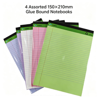 Bloc-notes personnalisé imprimé, 50 feuilles, 65g, perforé, 4 couleurs assorties, emballé sous film rétractable, impression numérique pour notes de bureau