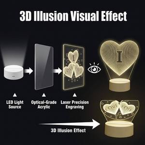 Nouvelle Lampe LED de Noël 3D Illusion Créative en Acrylique avec Photo Personnalisée, Base de Table/Bureau, Décoration Chambre Enfant, Veilleuse LOVE - Product Image 3
