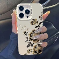 Coque de téléphone portable INS Black Gold Flower Blossoms Colorful Silver pour iPhone 16 15 Pro Max 14 13, coque transparente IMD, coque arrière