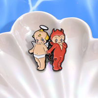 Bros Pin Malaikat dan Iblis Kartun Kreatif, Aksesoris Pin Kerah Karakter Personal dari Bahan Alloy