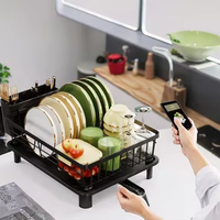 Égouttoir à vaisselle à double niveau, gain de place, en acier inoxydable noir avec bac de récupération d'eau, bec de drainage d'évier en ABS, supports de rangement de cuisine