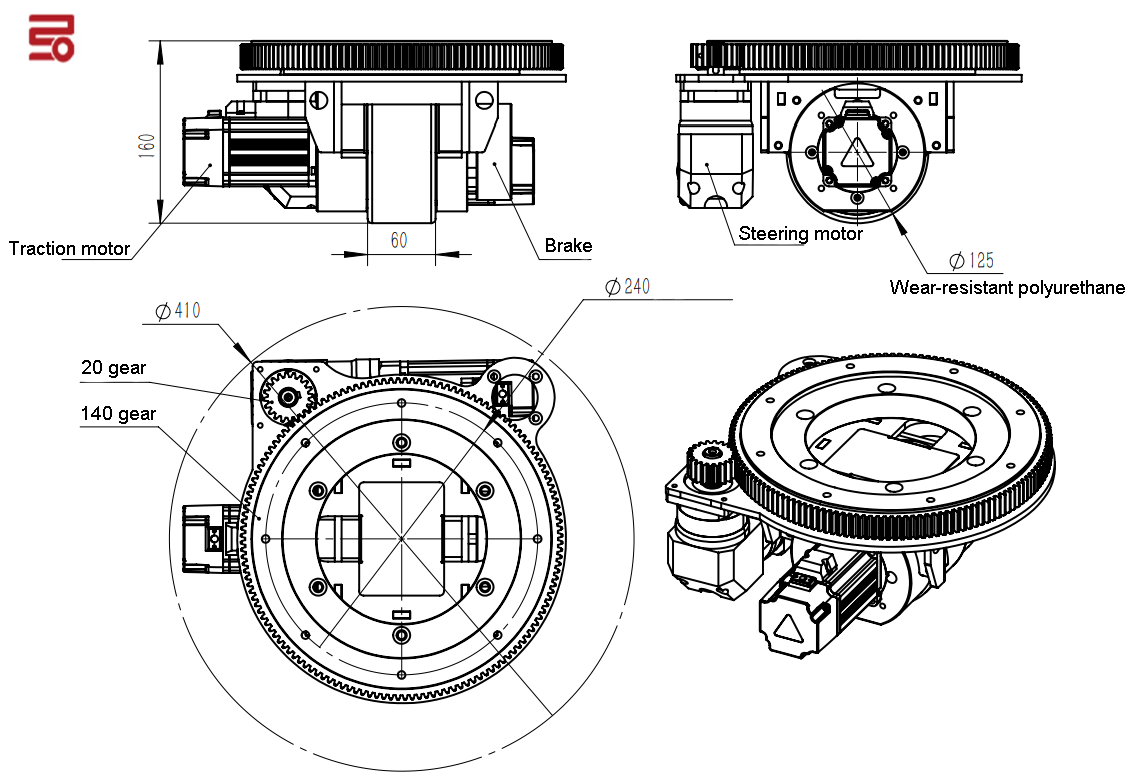 1000kg Agv Direct Drive Steering Wheel With Dc Brushless Motor Driver