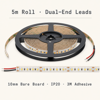 Bande lumineuse LED 12V 2835 168 LED/m 10mm 3000K Blanc chaud Ra80 IP20 Certifiée CE RoHS Rouleau de 5m Télécommande Dimmable Résidentiel