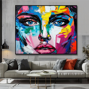 Bảng màu dao đầy màu sắc nặng kết cấu hiện đại trừu tượng Pop nghệ thuật người phụ nữ phải đối mặt với bức tranh nghệ thuật trên vải - Product Image 5